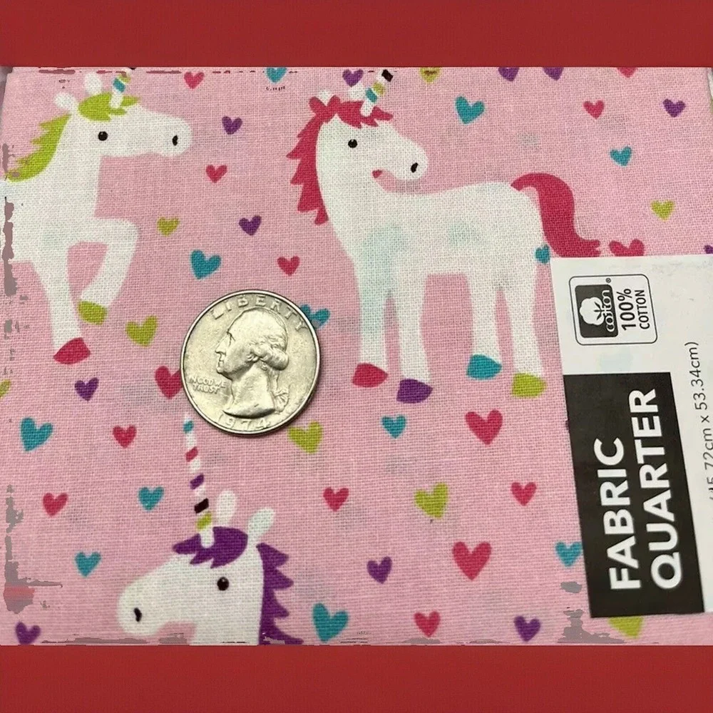 Quilt Craft Fabric 100% Cotton Unicorn & Hearts Pink Fat‎ Quarter Multicolor